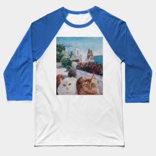 Santorini cats Oil painting Baseball T-Shirt